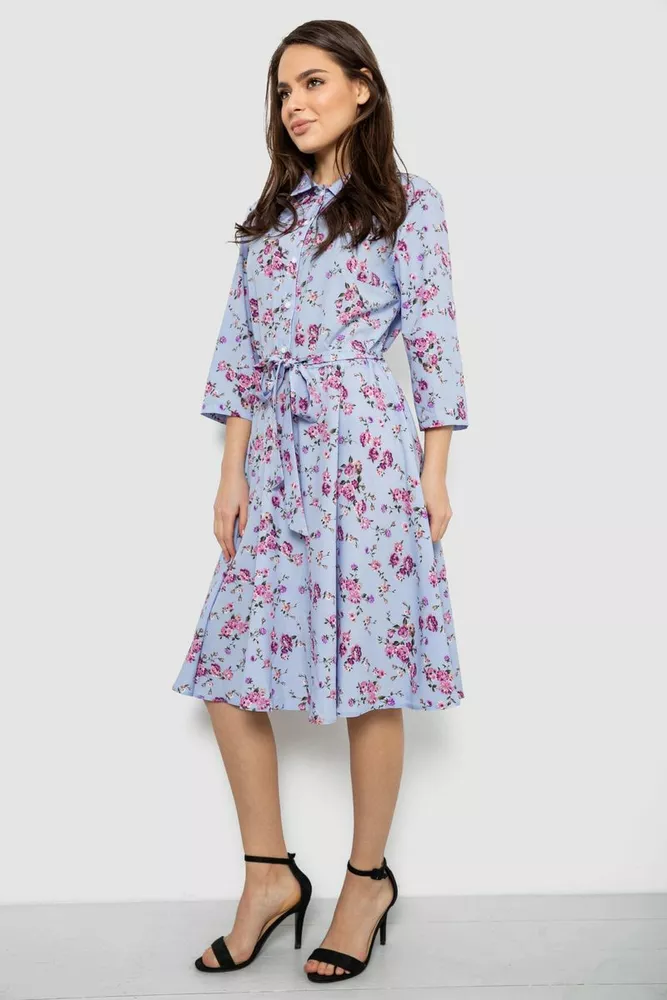 Купить Платье софт c цветочным принтом, цвет голубой, 230R040-10 - Фото №3