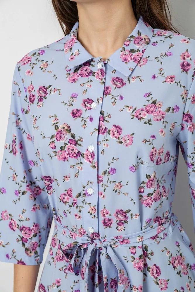 Купить Платье софт c цветочным принтом, цвет голубой, 230R040-10 - Фото №5