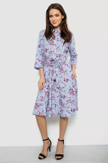 Платье софт c цветочным принтом, цвет голубой, 230R040-10