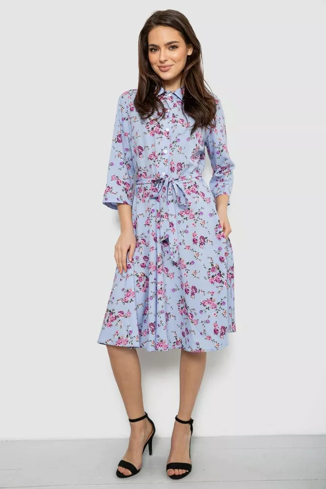 Купить Платье софт c цветочным принтом, цвет голубой, 230R040-10 - Фото №1