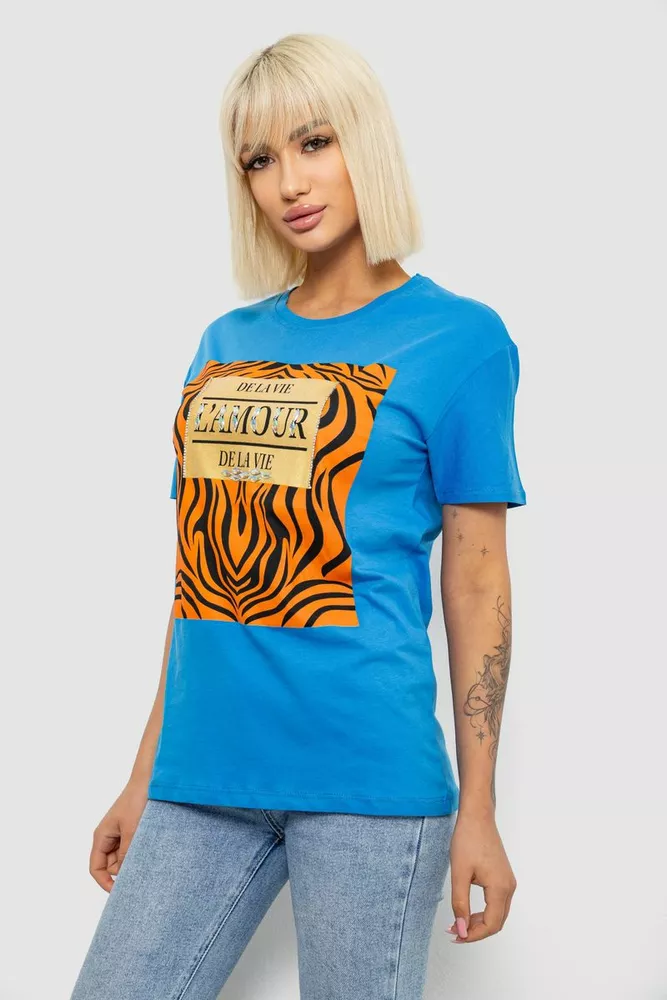 Купити Футболка жіноча з принтом, колір блакитний, 244R2805 - Фото №3