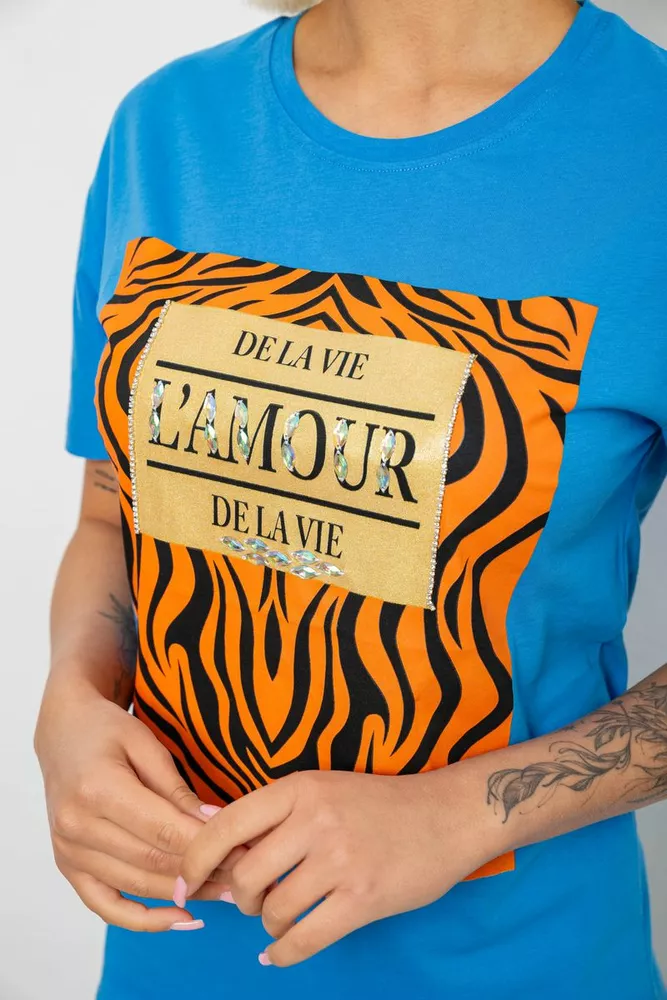 Купити Футболка жіноча з принтом, колір блакитний, 244R2805 - Фото №5