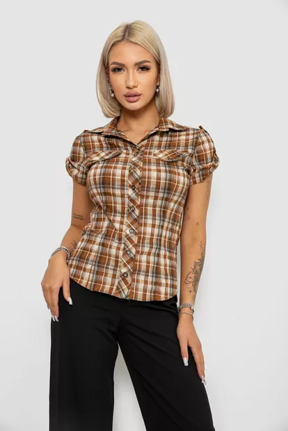 Рубашка женская в клетку, цвет коричневый, 230R065