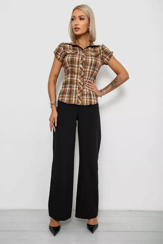 Купить Рубашка женская в клетку, цвет коричневый, 230R065 - Фото №2