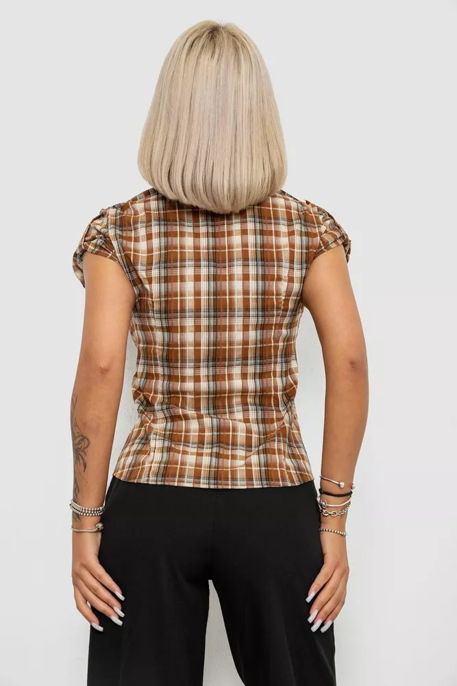Купить Рубашка женская в клетку, цвет коричневый, 230R065 - Фото №4