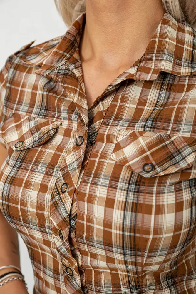 Купить Рубашка женская в клетку, цвет коричневый, 230R065 - Фото №5