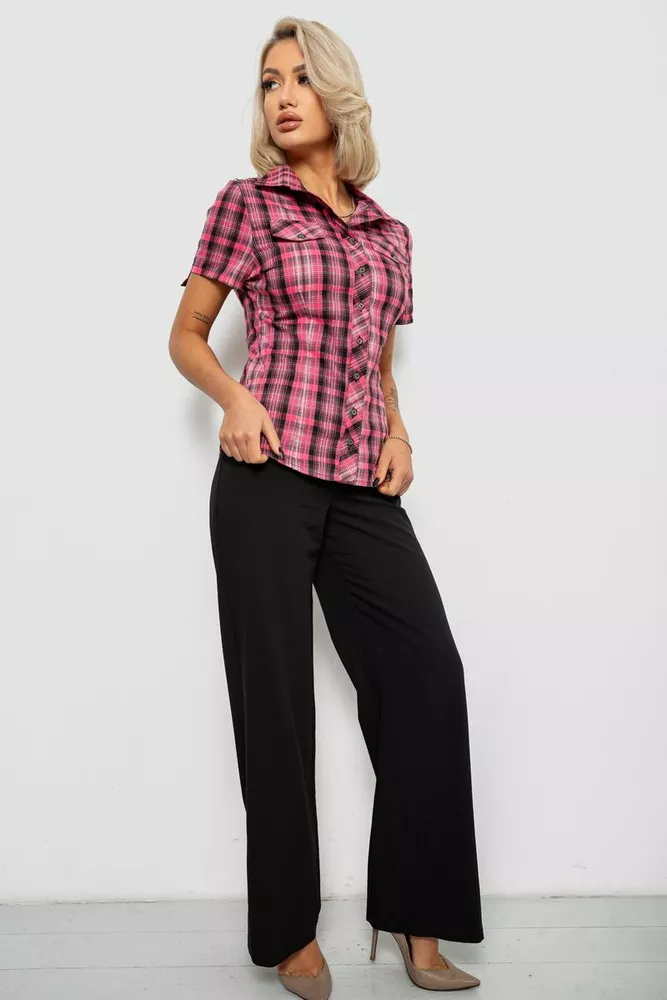 Купить Рубашка женская в клетку, цвет малиновый, 230R065 - Фото №2