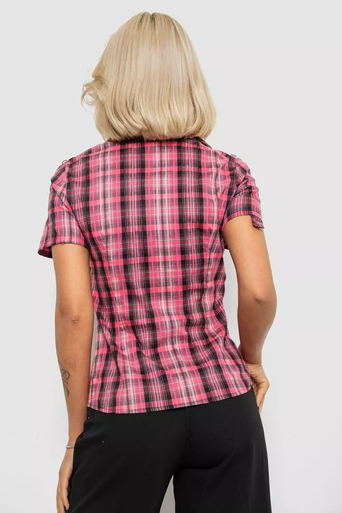 Купить Рубашка женская в клетку, цвет малиновый, 230R065 - Фото №4