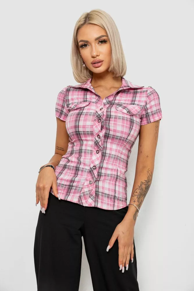 Купить Рубашка женская в клетку, цвет розовый, 230R065 - Фото №1