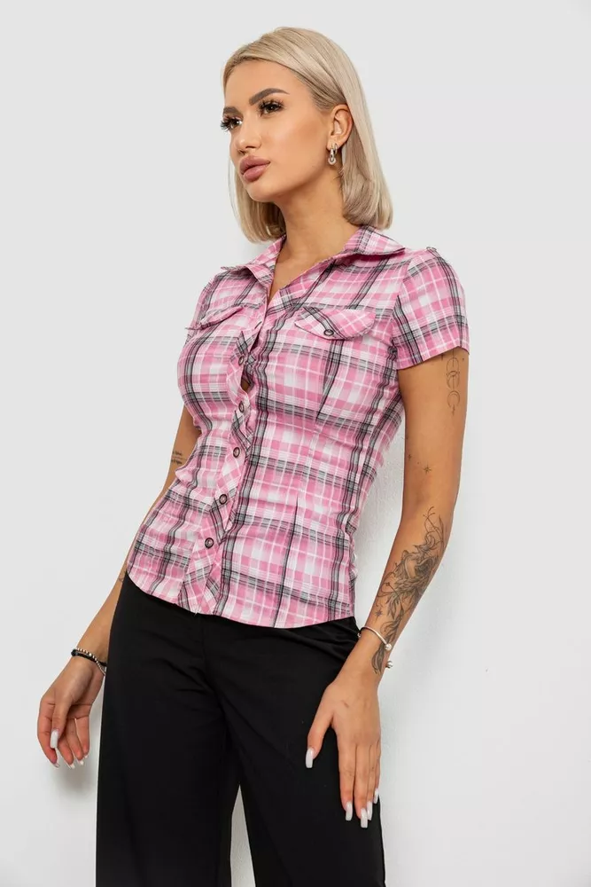Купить Рубашка женская в клетку, цвет розовый, 230R065 - Фото №3