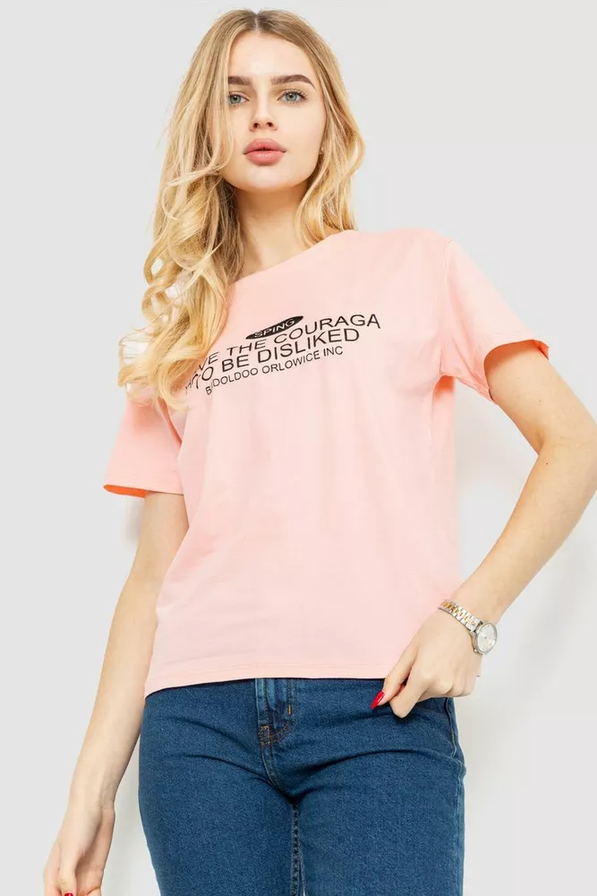 Купити Футболка жіноча з принтом, колір рожевий, 221R3006 оптом - Фото №1