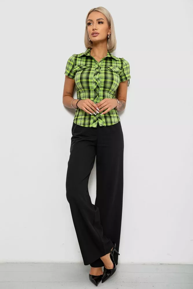 Купить Рубашка женская в клетку, цвет салатовый, 230R065 оптом - Фото №2
