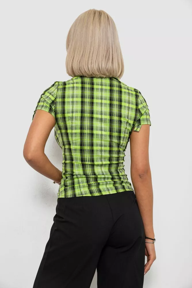 Купить Рубашка женская в клетку, цвет салатовый, 230R065 оптом - Фото №4