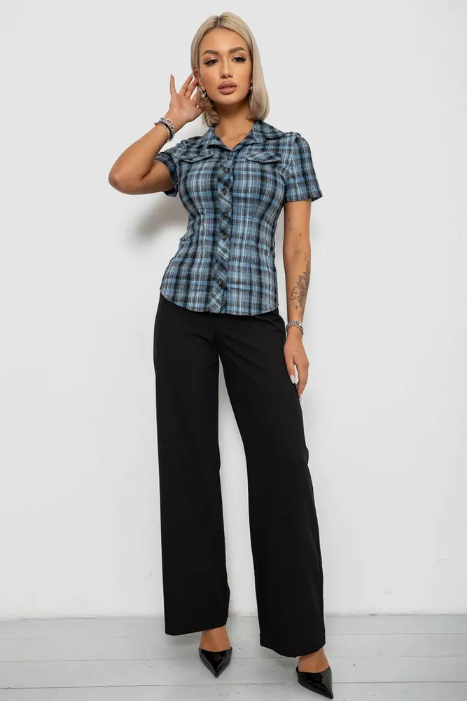 Купить Рубашка женская в клетку, цвет синий, 230R065 оптом - Фото №2