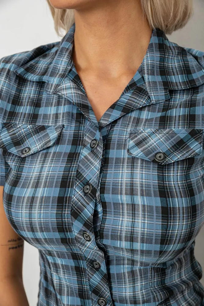Купить Рубашка женская в клетку, цвет синий, 230R065 оптом - Фото №5