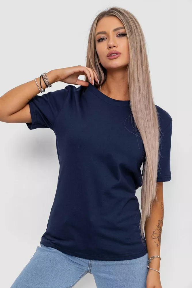 Купити Футболка жіноча однотонна базова, колір темно-синій, 238R57809 - Фото №1
