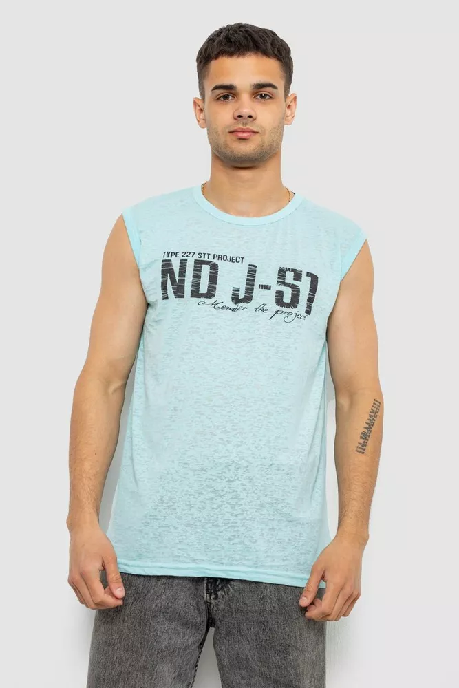 Купить Майка мужская с принтом, цвет бирюзовый, 244R352-5 - Фото №1