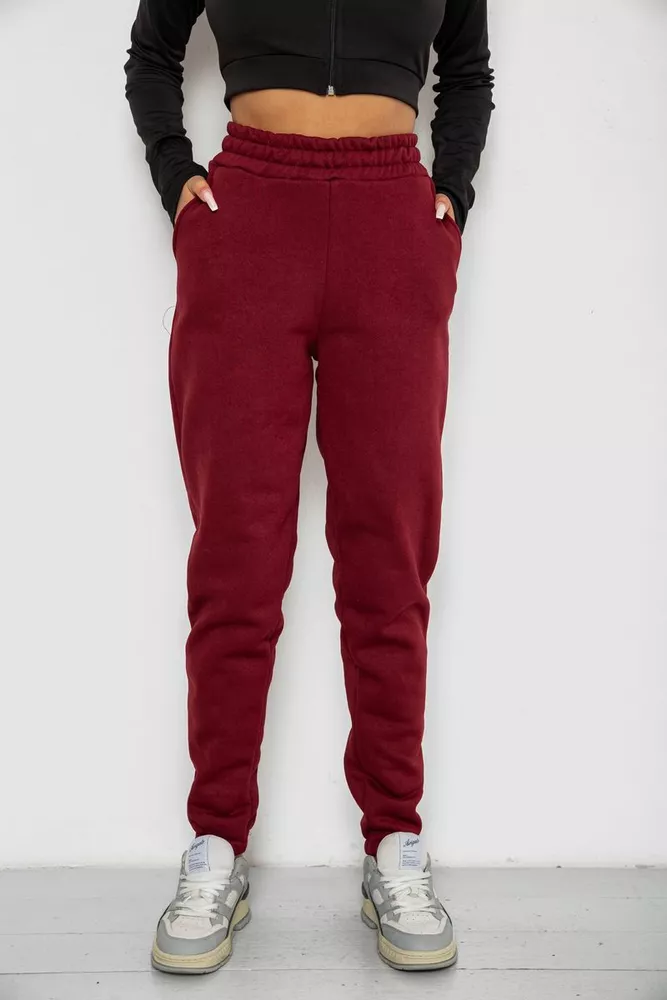 Купить Спортивные штаны женские на флисе  -уценка, цвет бордовый, 238R58671-U-10 - Фото №1