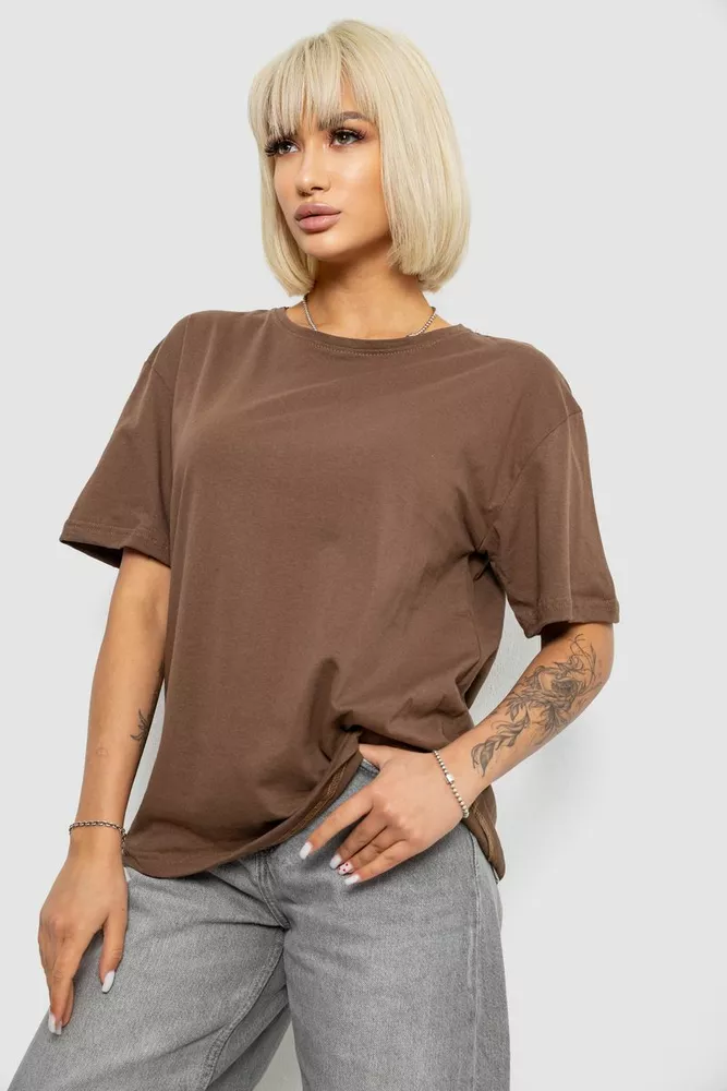 Купити Футболка жіноча однотонна, колір коричневий, 129R8900-1 - Фото №3