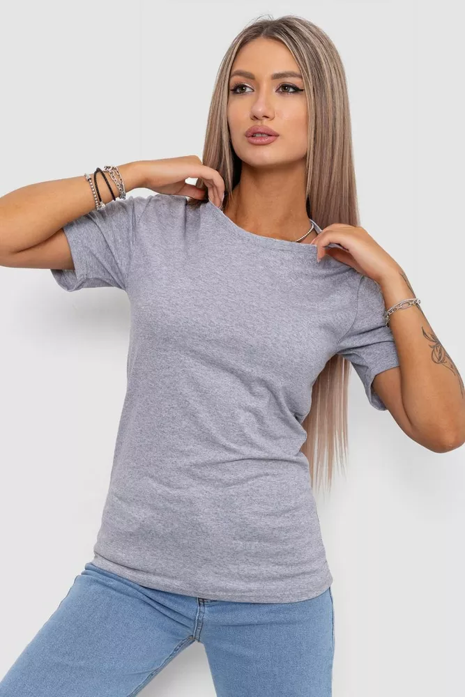 Купити Футболка жіноча однотонна базова, колір сірий, 238R57809 оптом - Фото №1