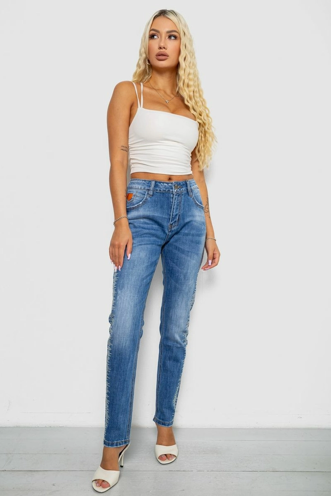 Купити Джинси жіночі однотонні Straight fit, колір синій, 244RF-8196 - Фото №2