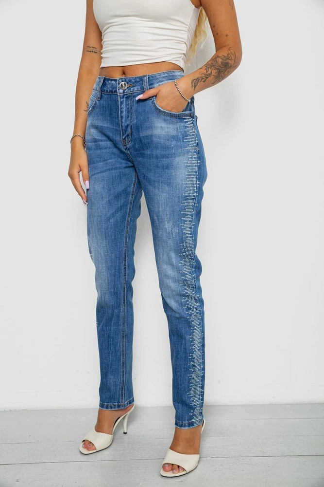Купити Джинси жіночі однотонні Straight fit, колір синій, 244RF-8196 - Фото №3