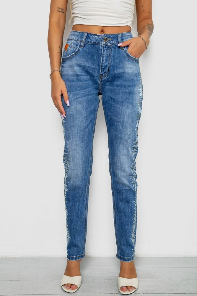 Купити Джинси жіночі однотонні Straight fit, колір синій, 244RF-8196 - Фото №1