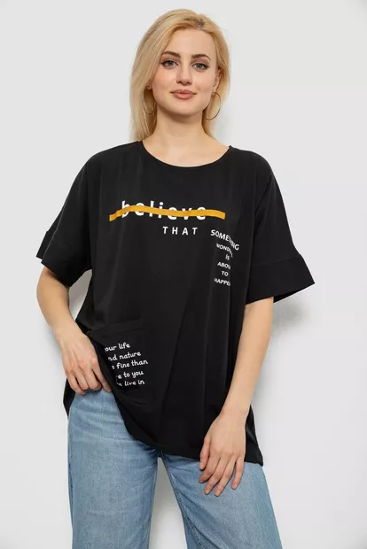 Футболка женская с принтом, цвет черный, 244R4020