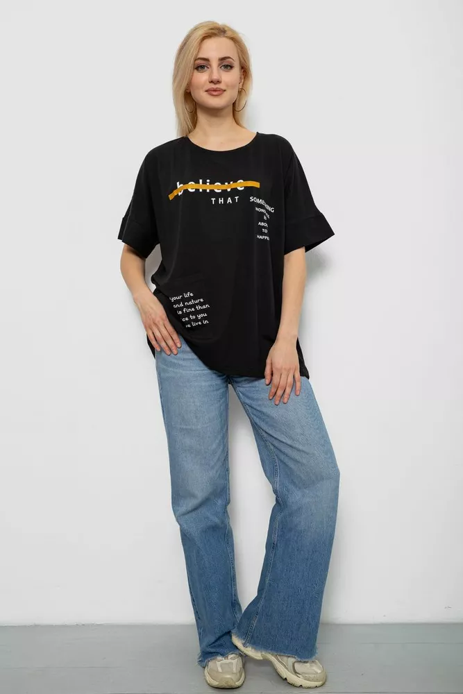 Купить Футболка женская с принтом, цвет черный, 244R4020 - Фото №2