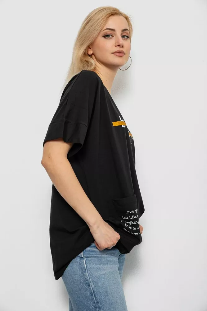 Купить Футболка женская с принтом, цвет черный, 244R4020 - Фото №3