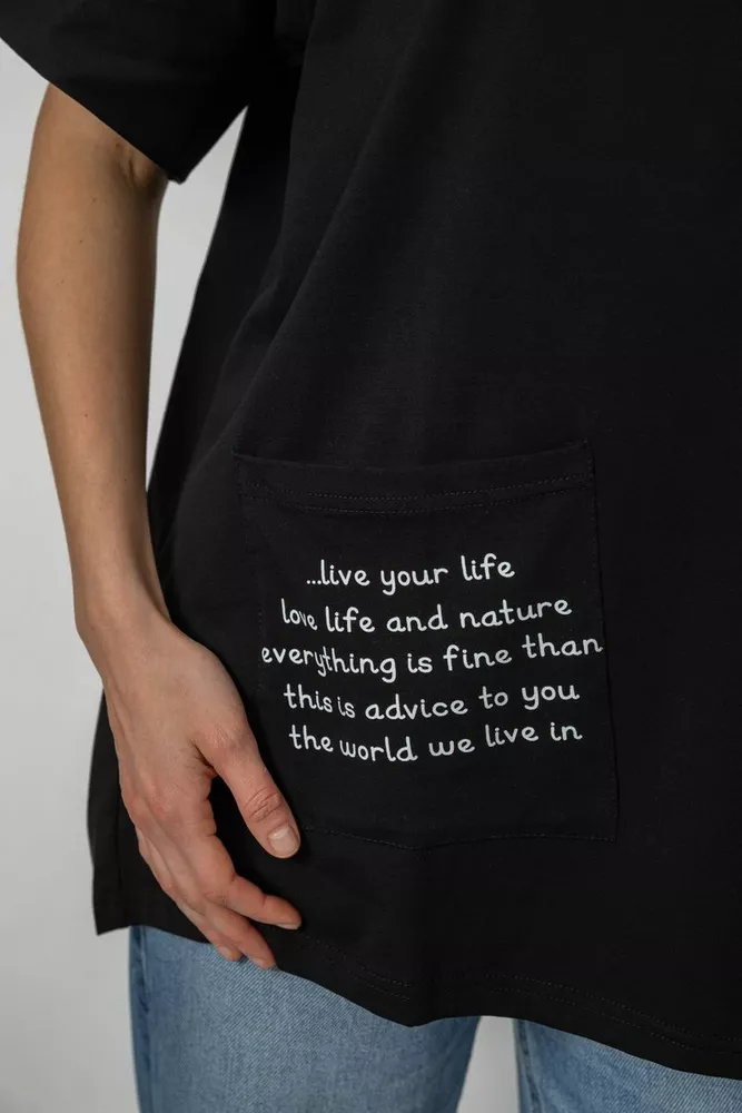 Купить Футболка женская с принтом, цвет черный, 244R4020 - Фото №5