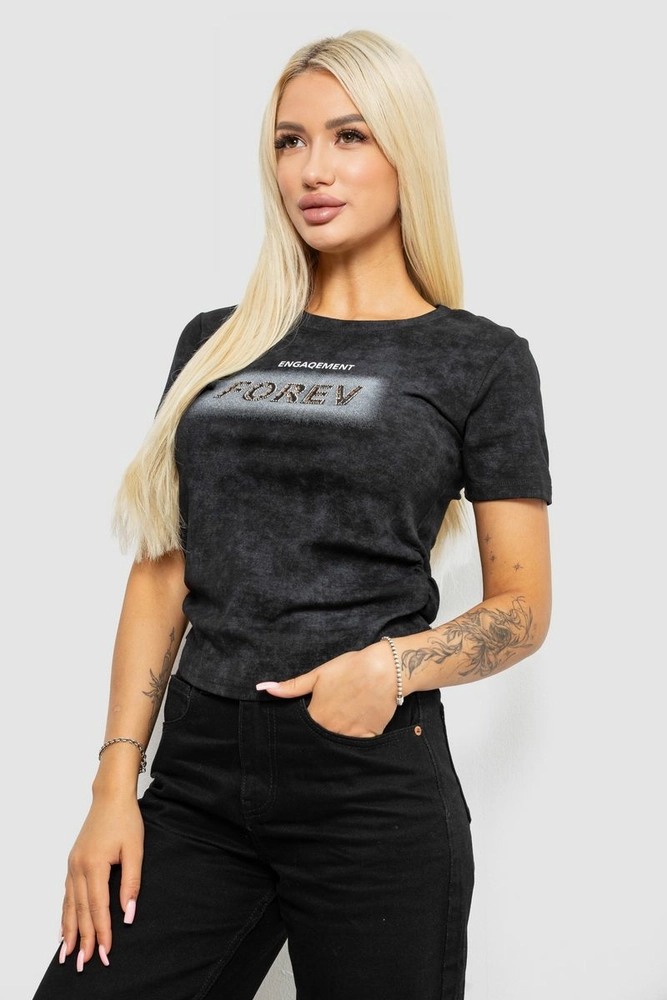 Купить Футболка женская с принтом, цвет черный, 221R3302 - Фото №3