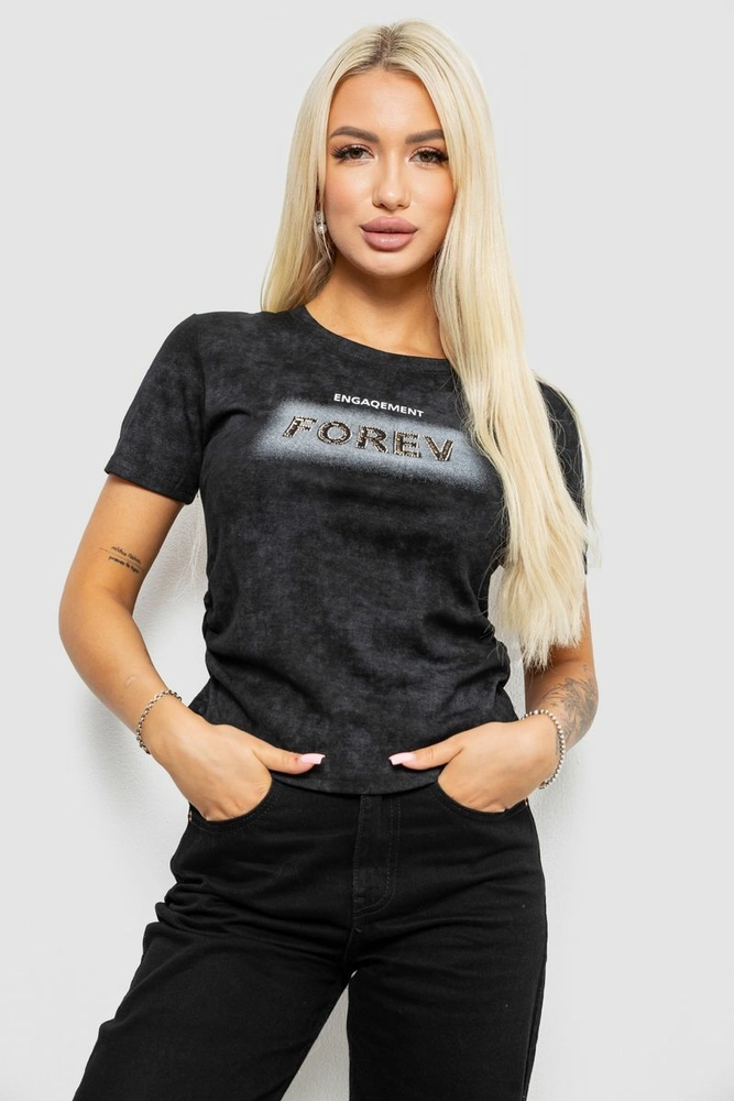 Купить Футболка женская с принтом, цвет черный, 221R3302 - Фото №1