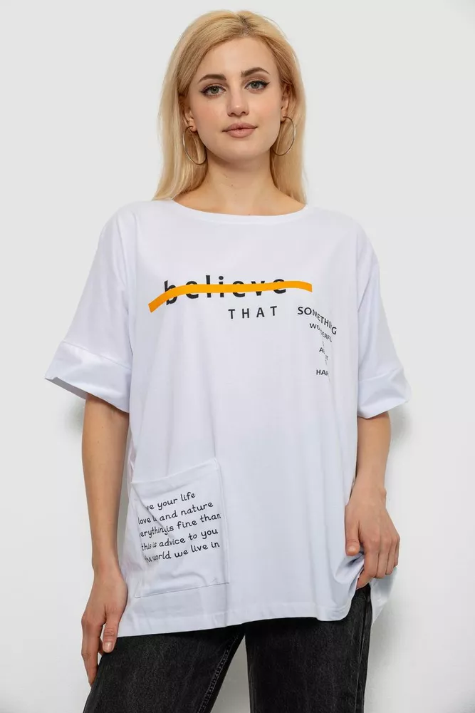 Купить Футболка женская с принтом, цвет белый, 244R4020 - Фото №1