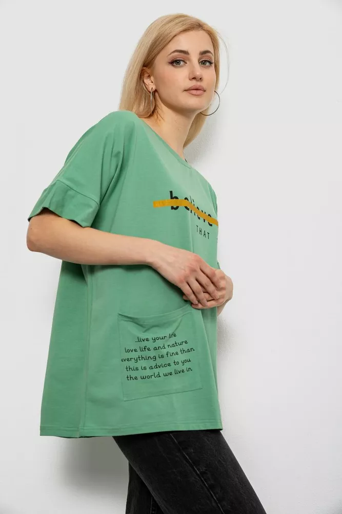 Купить Футболка женская с принтом, цвет оливковый, 244R4020 - Фото №3