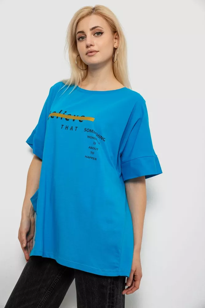 Купить Футболка женская с принтом, цвет бирюзовый, 244R4020 - Фото №3