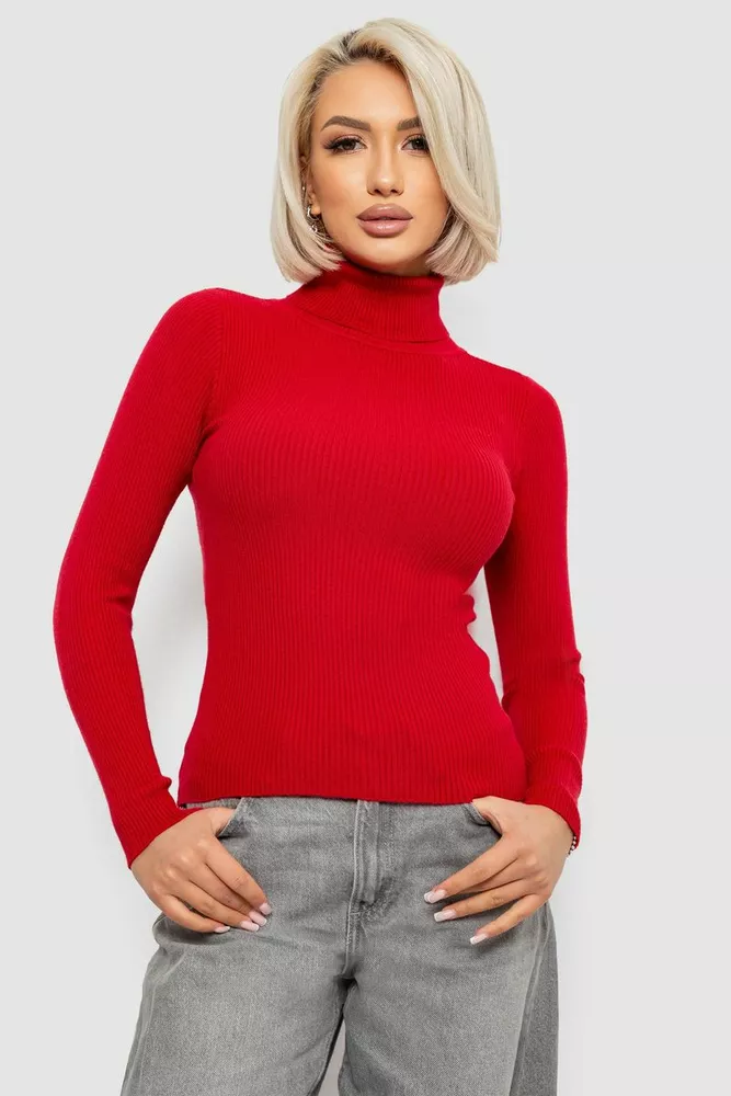 Купить Стильный женский гольф в рубчик, цвет бордовый, 204R001 - Фото №1