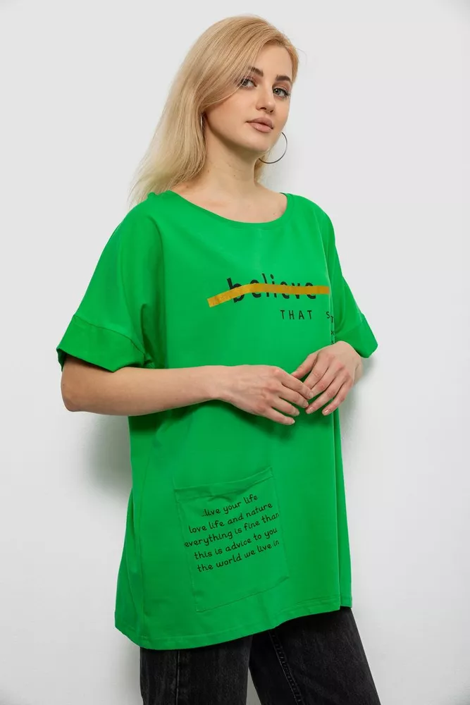 Купить Футболка женская с принтом, цвет зеленый, 244R4020 - Фото №3