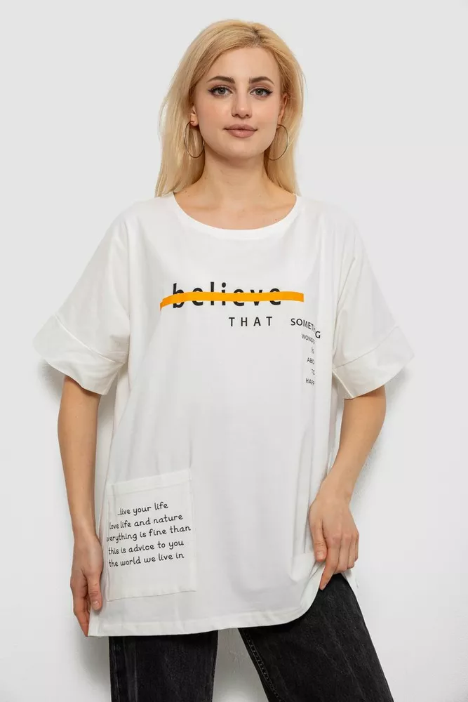 Купить Футболка женская с принтом, цвет молочный, 244R4020 - Фото №1