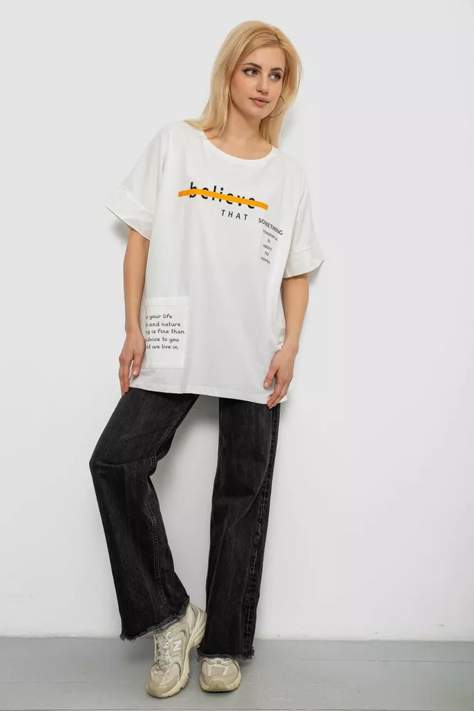 Купить Футболка женская с принтом, цвет молочный, 244R4020 - Фото №2