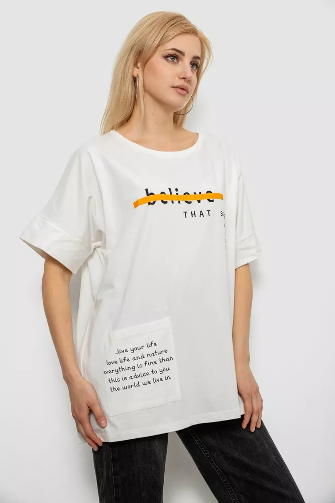 Купить Футболка женская с принтом, цвет молочный, 244R4020 - Фото №3