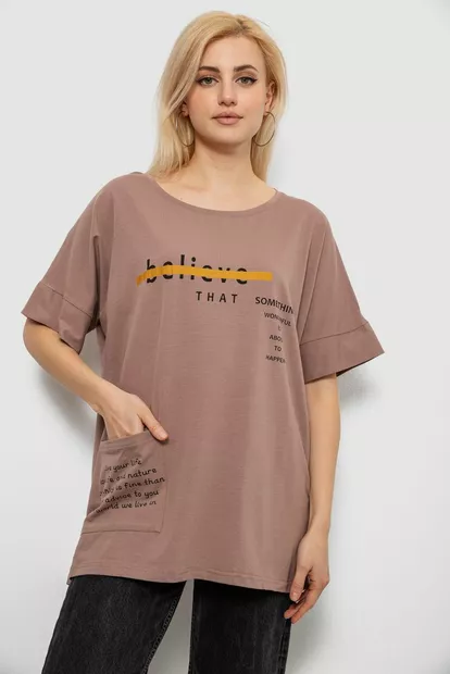 Футболка жіноча з принтом, колір мокко, 244R4020