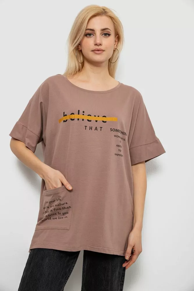 Купити Футболка жіноча з принтом, колір мокко, 244R4020 - Фото №1