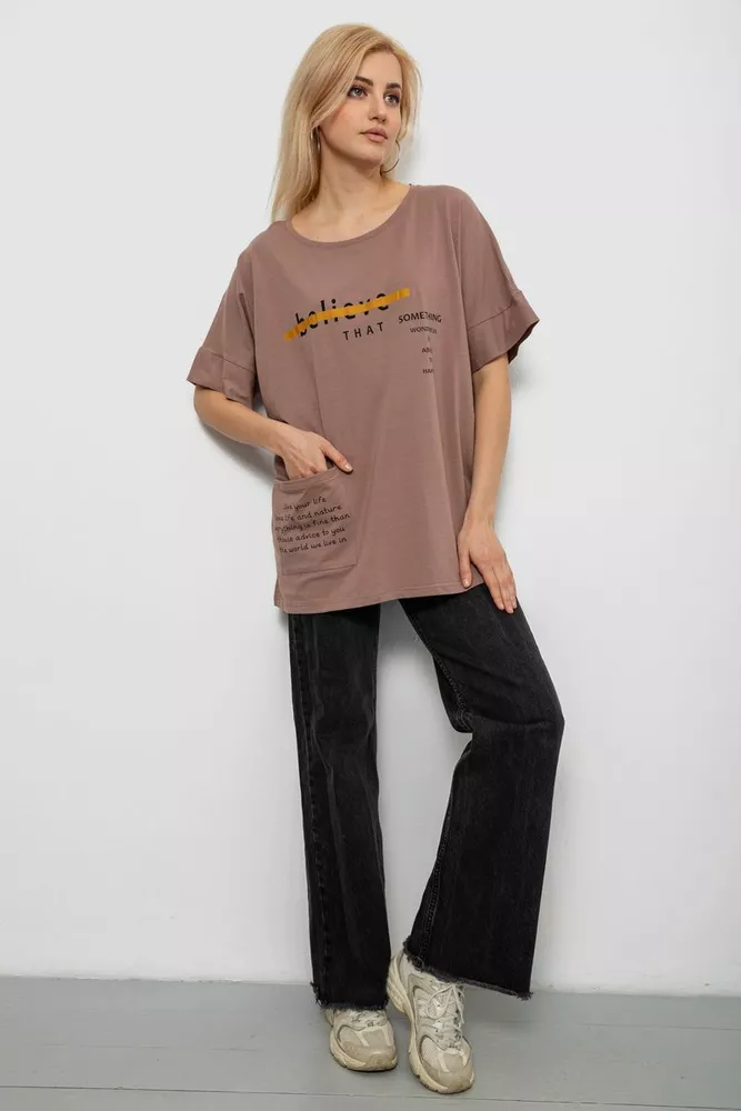 Купити Футболка жіноча з принтом, колір мокко, 244R4020 - Фото №2