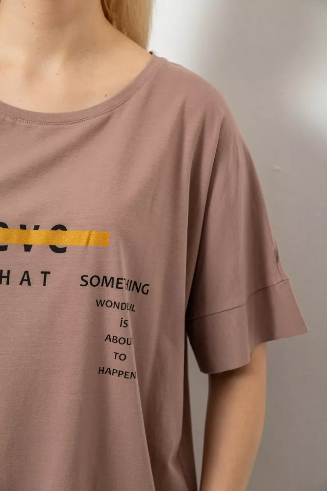 Купити Футболка жіноча з принтом, колір мокко, 244R4020 - Фото №5