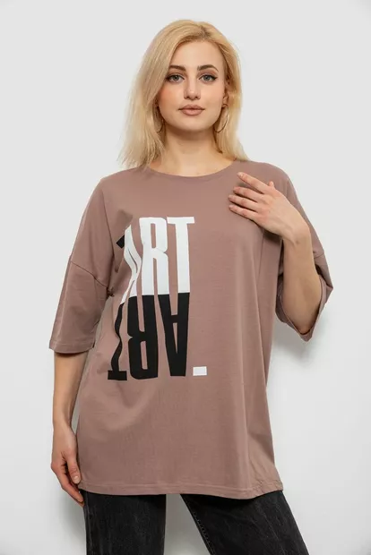 Футболка женская с принтом, цвет мокко, 244R2015