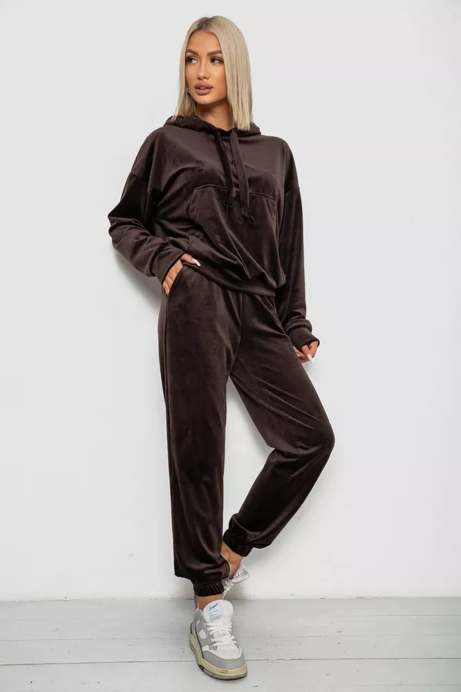Купити Спортивний костюм жіночий велюровий, колір шоколадний, 241R1530-5 - Фото №1