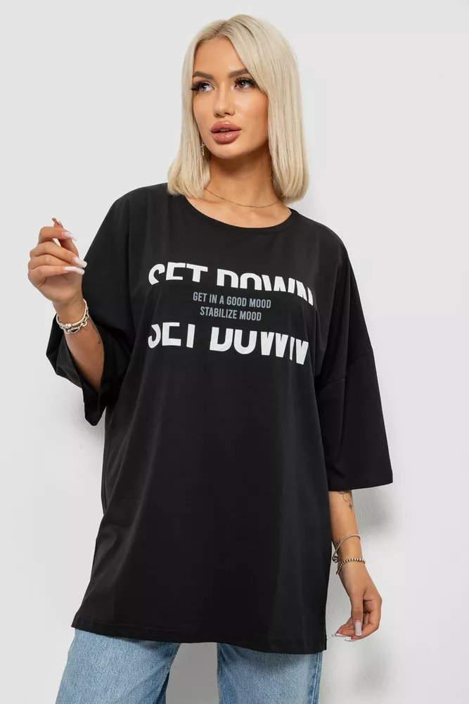 Купити Футболка жіноча з принтом, колір чорний, 244R3012-5 - Фото №1