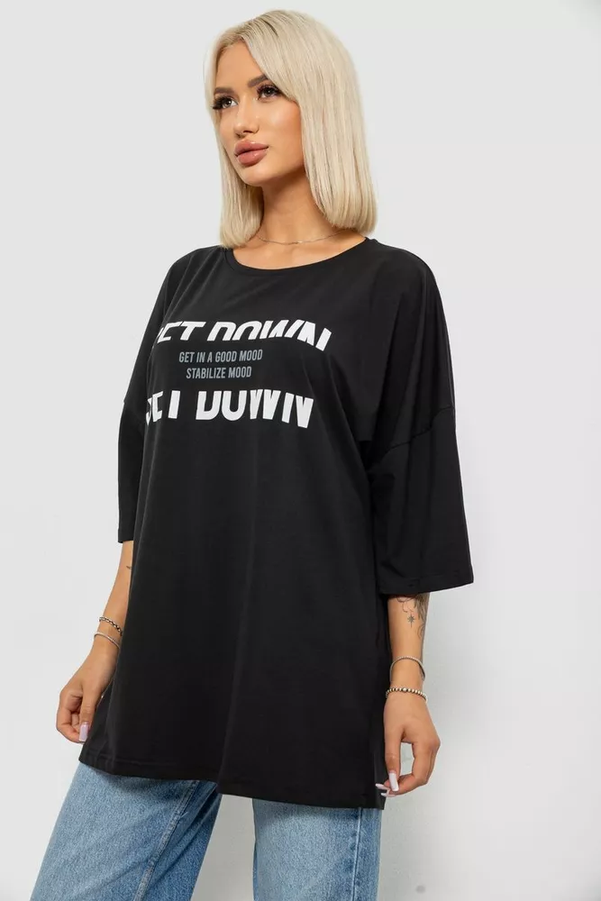 Купити Футболка жіноча з принтом, колір чорний, 244R3012-5 - Фото №3