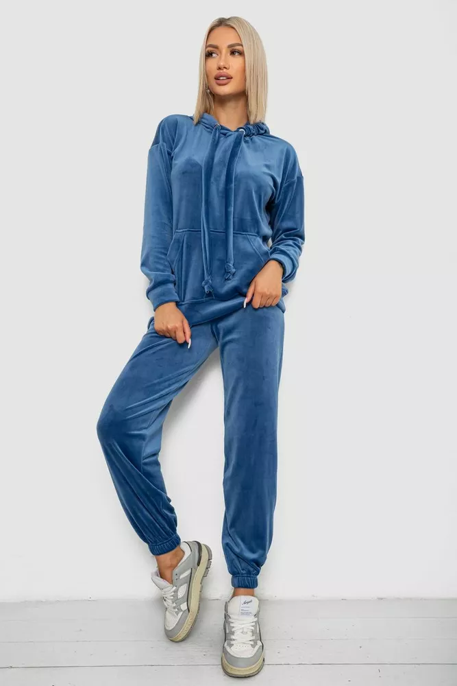 Купити Спортивний костюм жіночий велюровий, колір джинс, 241R1530-5 оптом - Фото №1